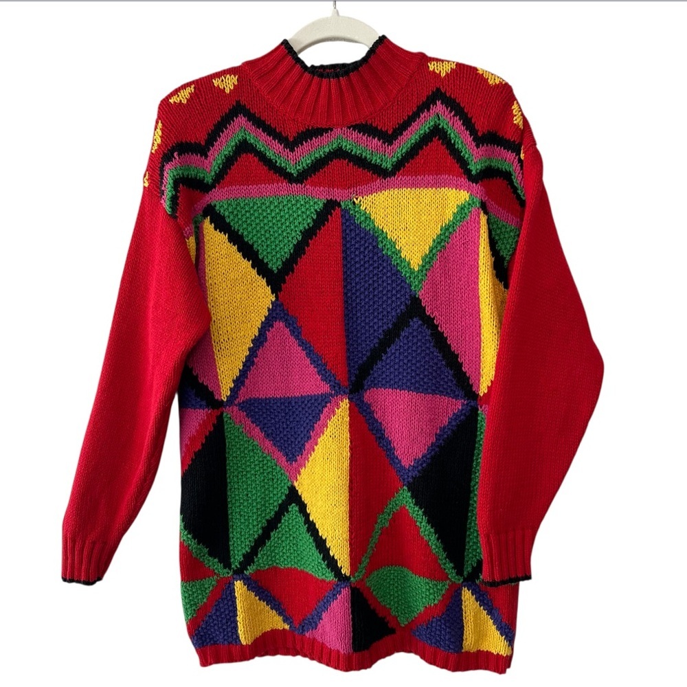 Vintage In Charge Retro Colorblock Geometric Knit Sweater